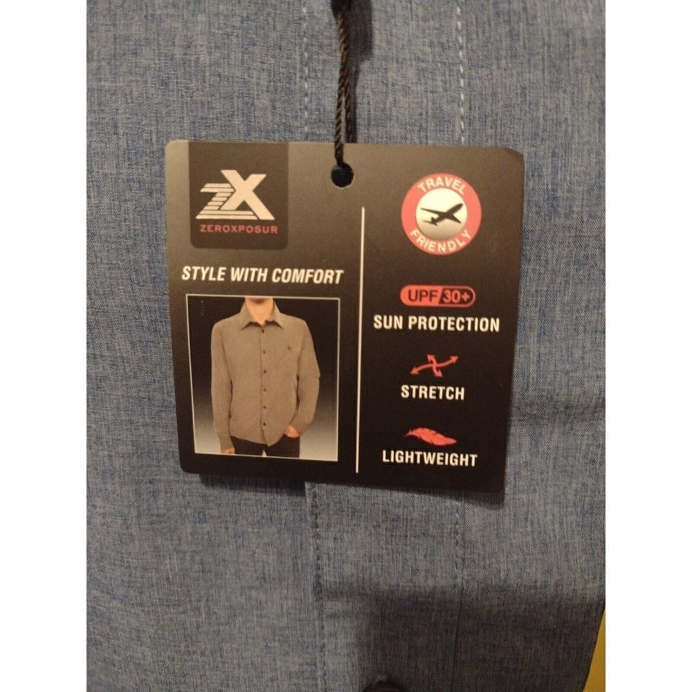NEW NWT ZEROXPOSUR Travel Series Mens Medium M Button Shirt Blue Long Sleeve - Picture 3 of 13